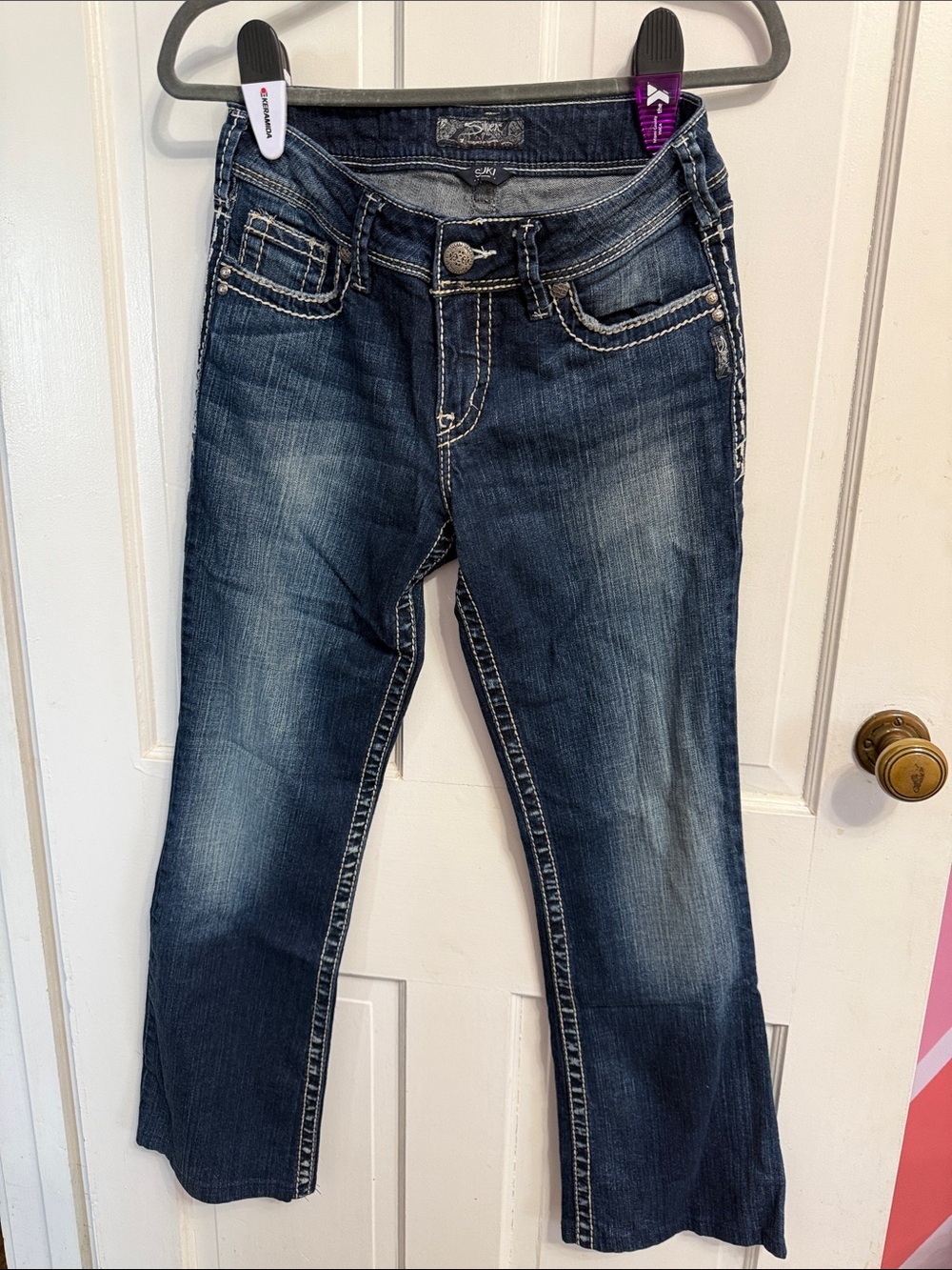 Silver Jeans Dark Blue Flare Jeans with Contrast Stitching